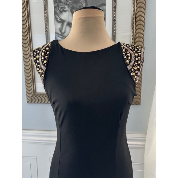SOKY & SOKA Black Embellished Shoulder Bodycon Cocktail Dress Size S - Picture 2 of 6